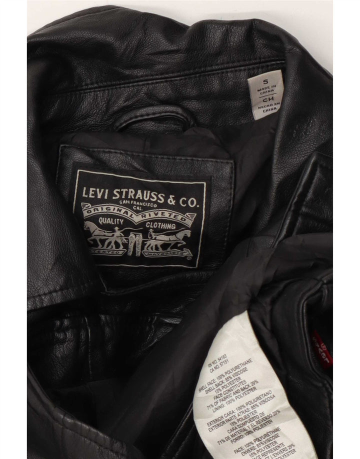 Levi's Womens Crop Faux Leather Biker Jacket UK 10 Small Black Polyurethane