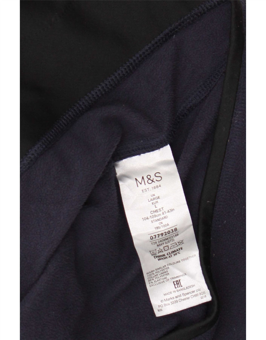 Marks & Spencer Mens Fleece Jacket UK 40 Large Navy Blue Polyester