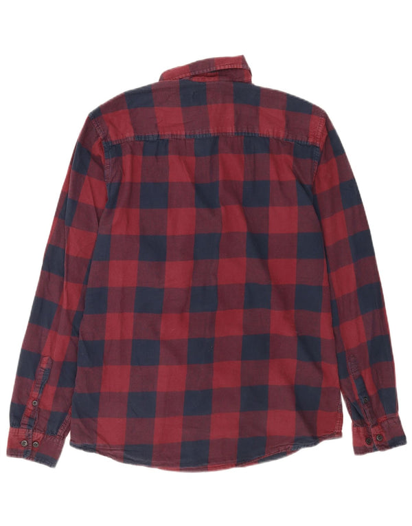 Jack & Jones Mens Flannel Shirt Medium Burgundy Gingham Cotton
