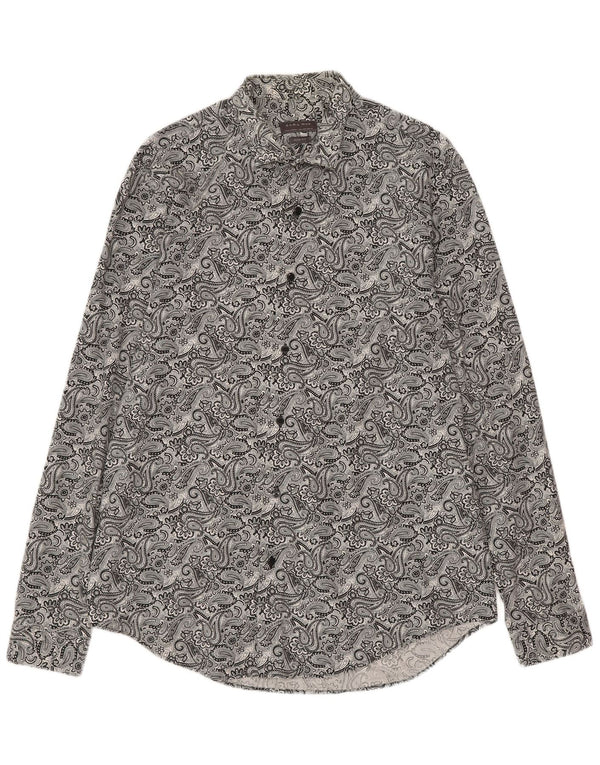 Zara Mens Slim Fit Shirt Large Grey Paisley Cotton