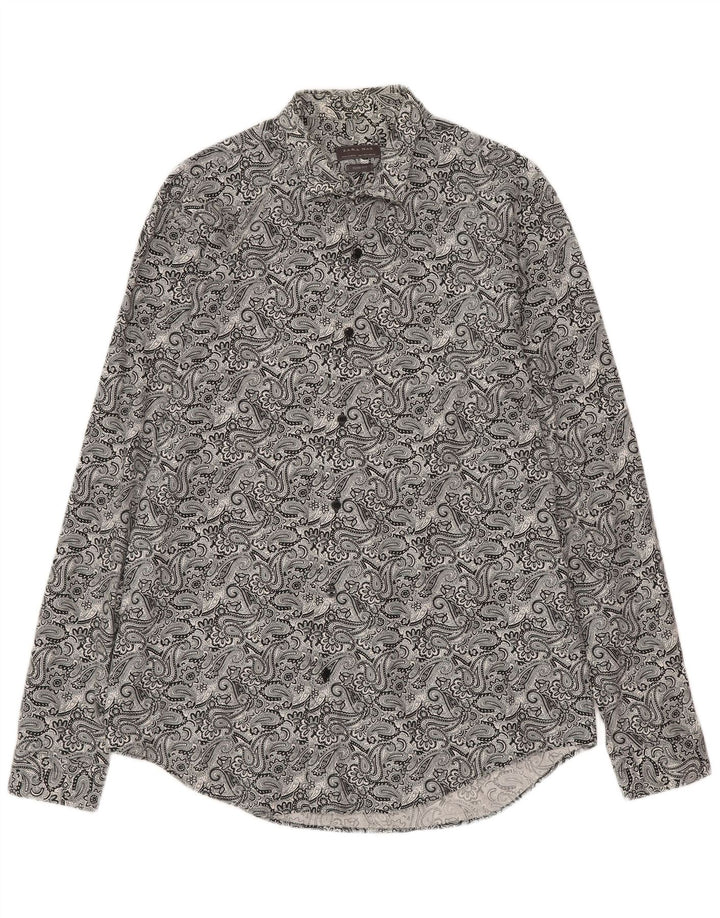Zara Mens Slim Fit Shirt Large Grey Paisley Cotton
