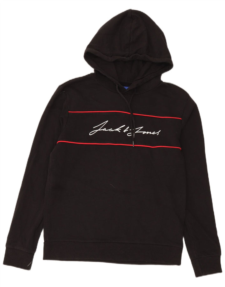 Jack & Jones Mens Graphic Hoodie Jumper Medium Black Cotton