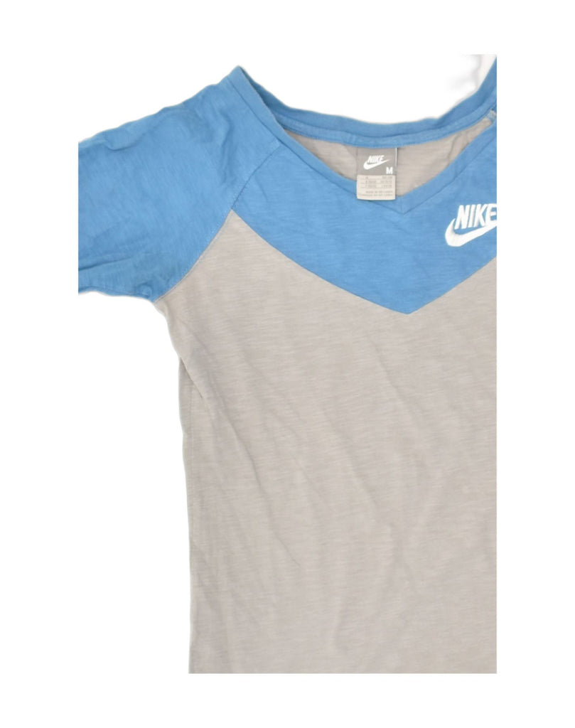 NIKE Womens T-Shirt Top UK 12 Medium Blue Colourblock Cotton | Vintage Nike | Thrift | Second-Hand Nike | Used Clothing | Messina Hembry 