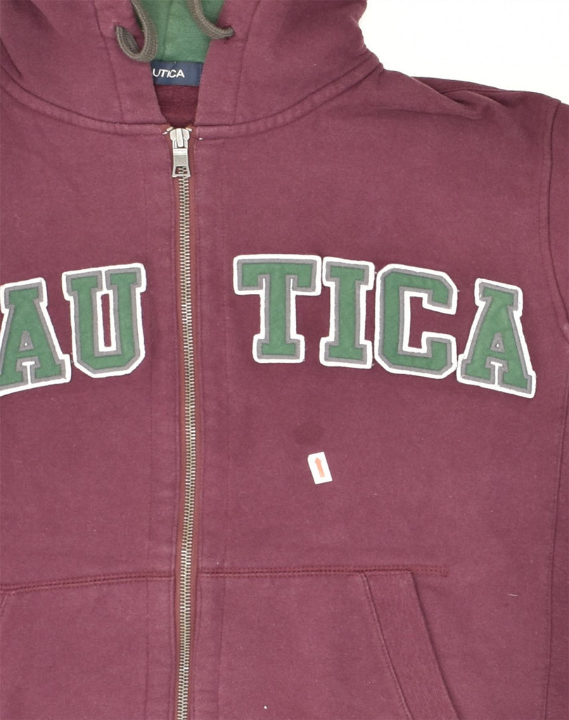 NAUTICA Mens Graphic Zip Hoodie Sweater Small Maroon Cotton | Vintage Nautica | Thrift | Second-Hand Nautica | Used Clothing | Messina Hembry 