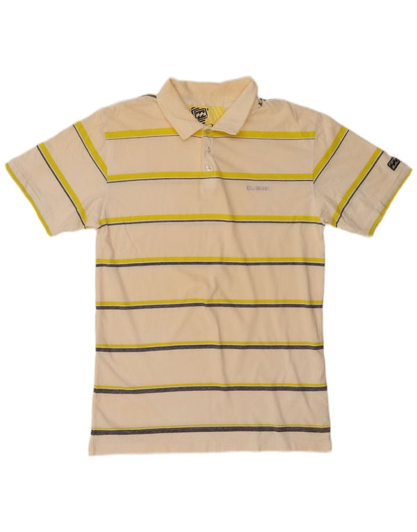 BILLABONG Mens Polo Shirt Medium Beige Striped Cotton