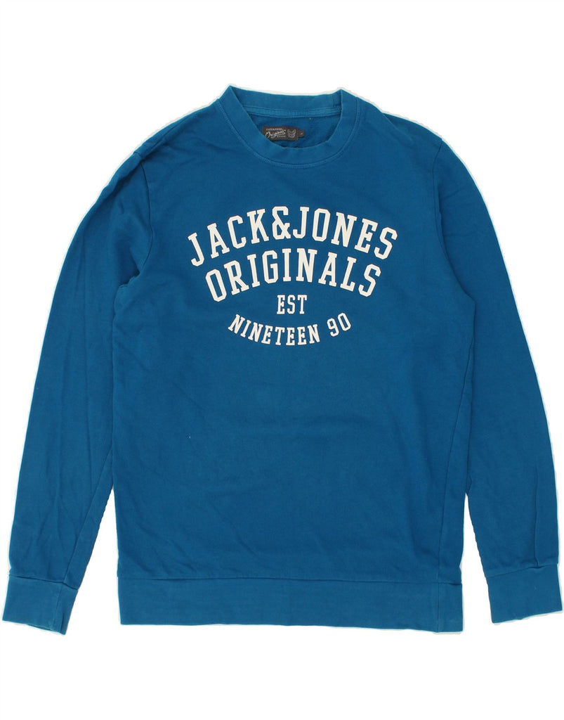 JACK & JONES Mens Graphic Sweatshirt Jumper Large Blue Cotton | Vintage Jack & Jones | Thrift | Second-Hand Jack & Jones | Used Clothing | Messina Hembry 