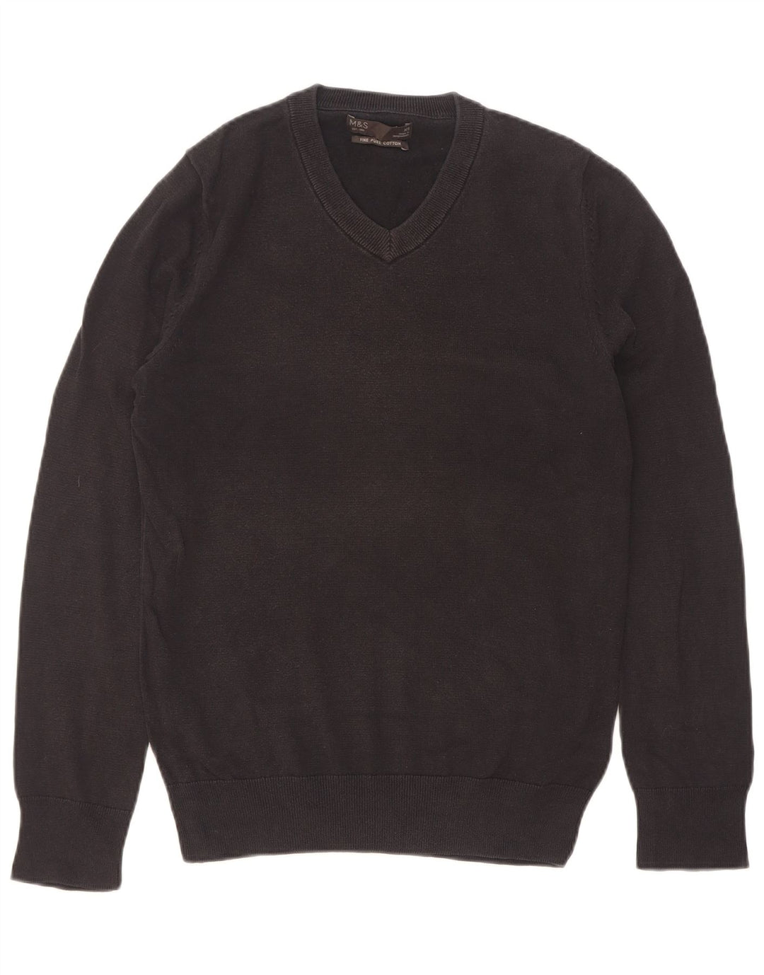 Marks & Spencer Mens V-Neck Jumper Sweater XS Black Cotton