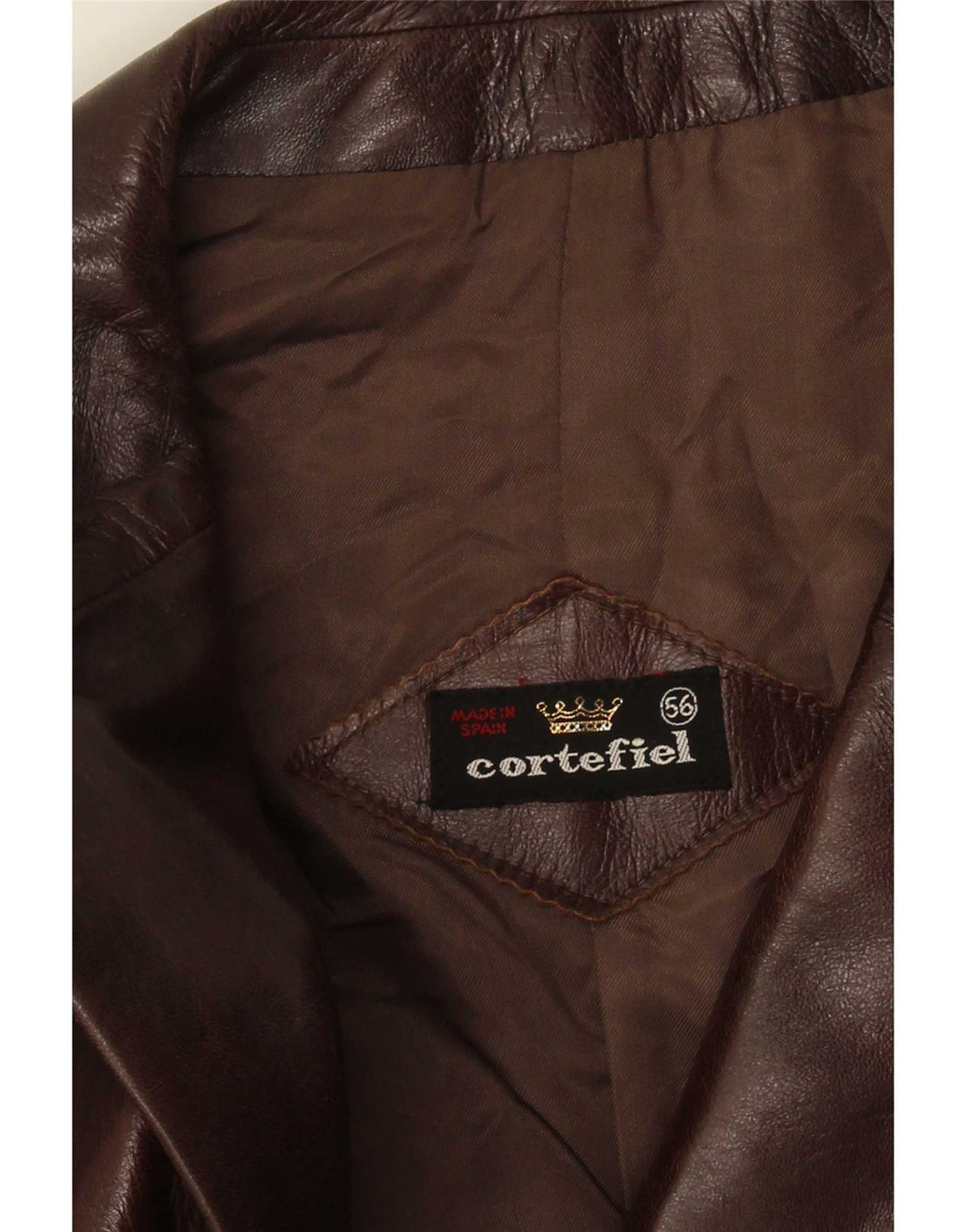 Cortefiel Mens Leather Jacket IT 56 3XL Brown