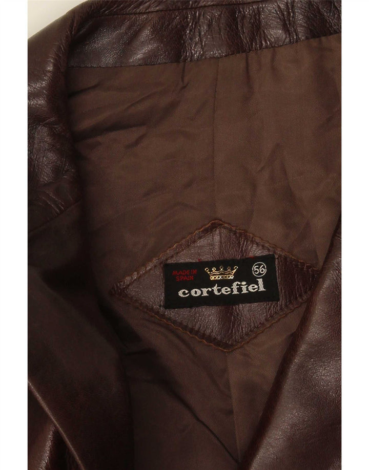 Cortefiel Mens Leather Jacket IT 56 3XL Brown