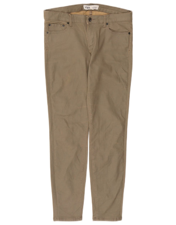 Zara Womens Slim Casual Trousers EU 38 Small W28 L27 Khaki Cotton