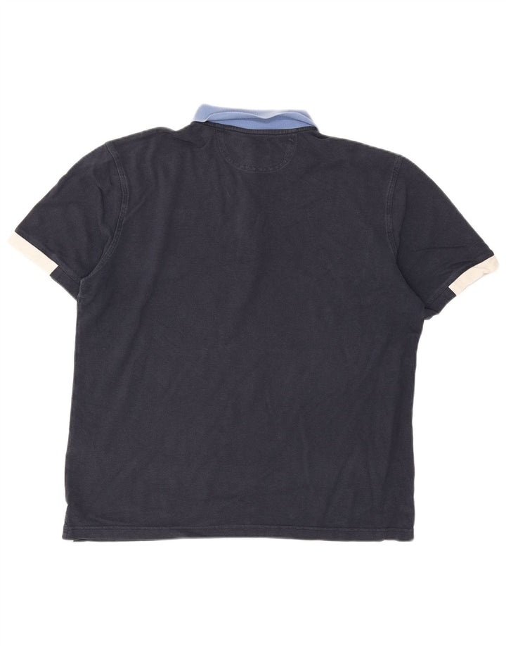 Hackett Mens Polo Shirt Large Navy Blue Colourblock Cotton