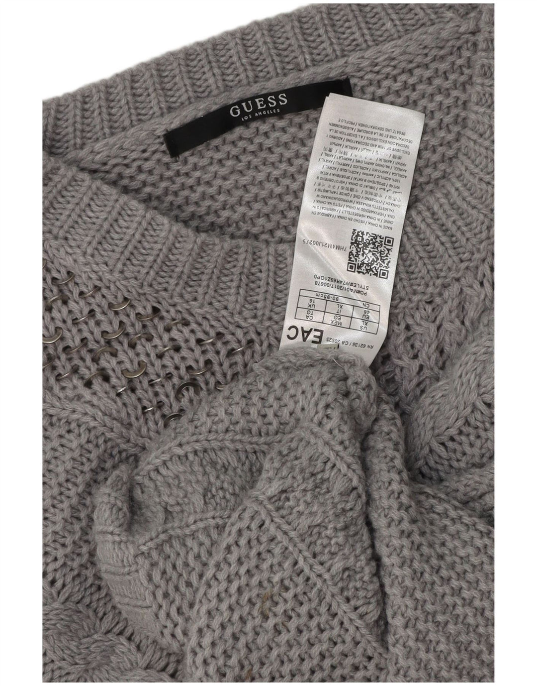 Guess Womens V-Neck Jumper Sweater UK 16 Large Grey Acrylic