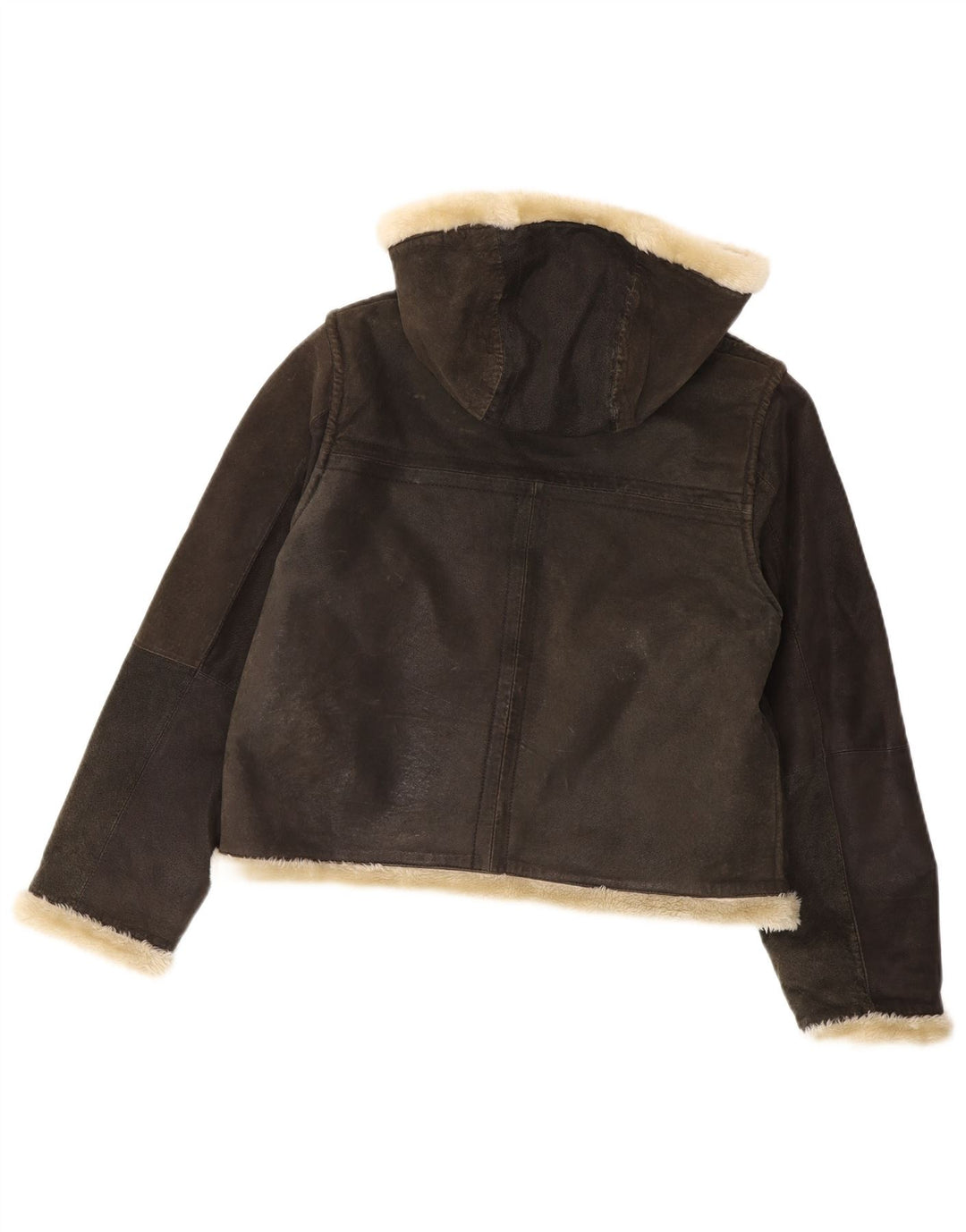 Conbipel Womens Hooded Shearling Jacket UK 14 Medium Grey Leather