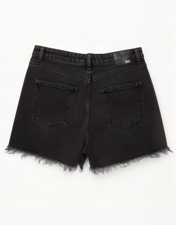 Zara Womens High Waist Denim Shorts Medium W30 Grey