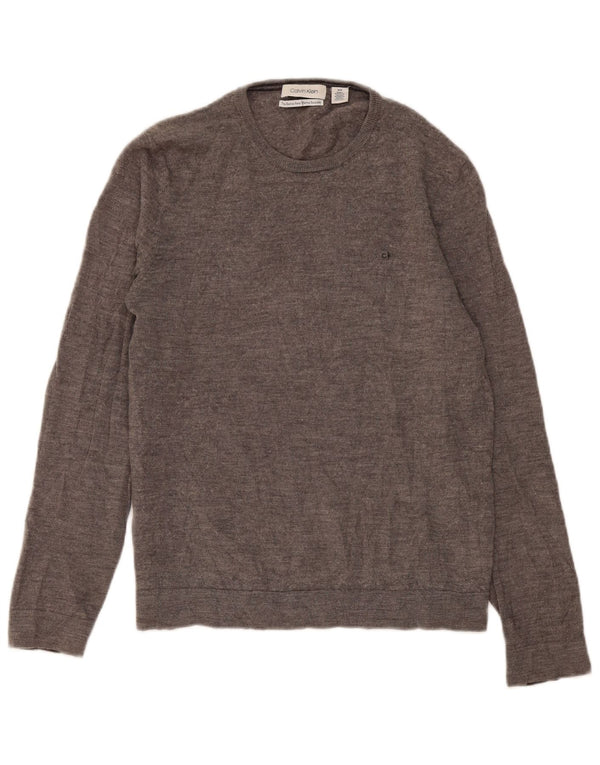 Calvin Klein Mens Crew Neck Jumper Sweater Medium Grey Flecked Merino Wool