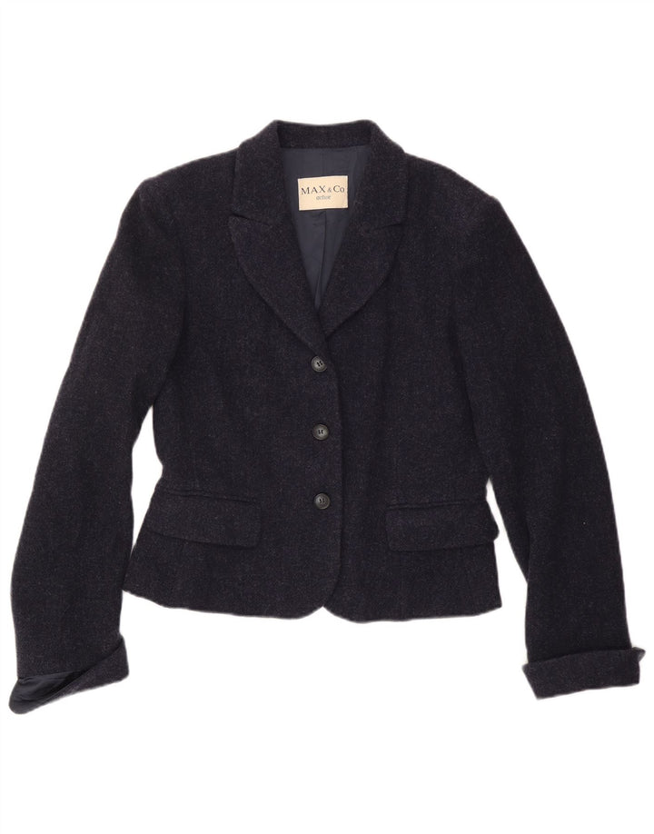 MAX & CO. Womens 3 Button Blazer Jacket IT 46 Large Navy Blue Wool