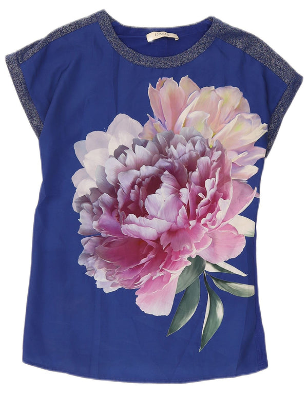 Oasis Womens T-Shirt Top UK 6 XS Blue Floral Polyester