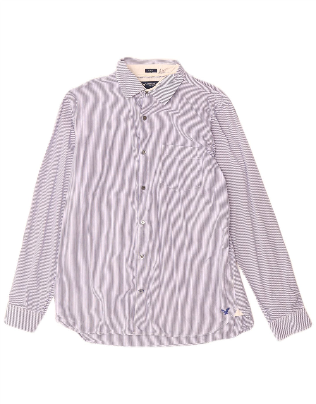 American Eagle Mens Slim Fit Shirt Large Blue Striped Cotton