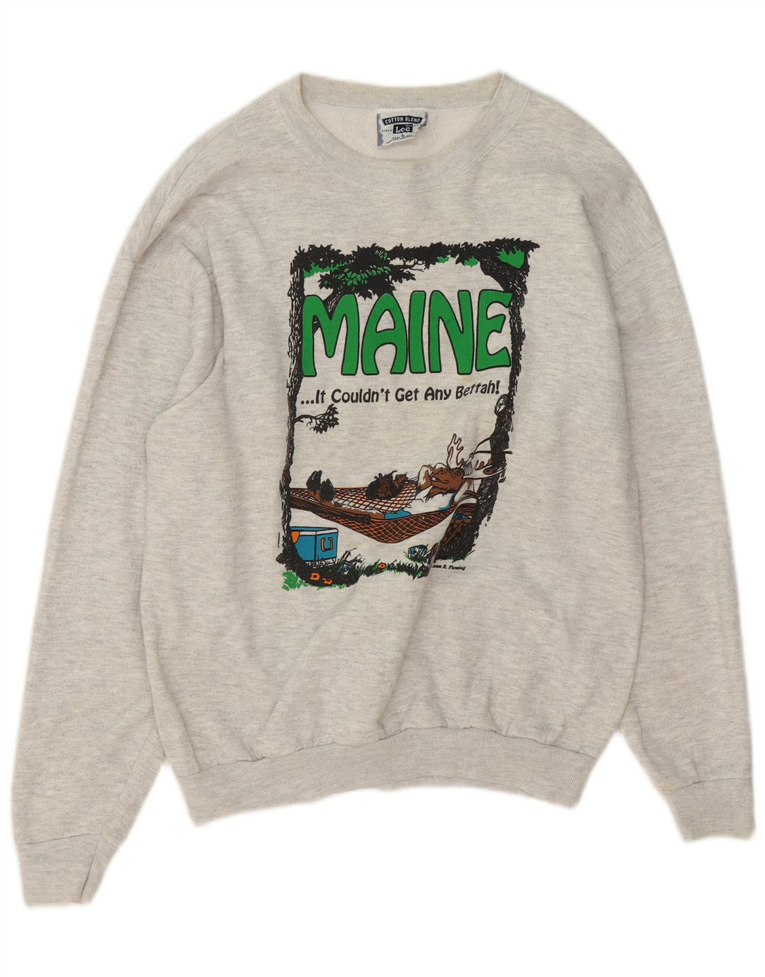 Lee Mens Graphic Sweatshirt Jumper Large Grey Flecked Cotton