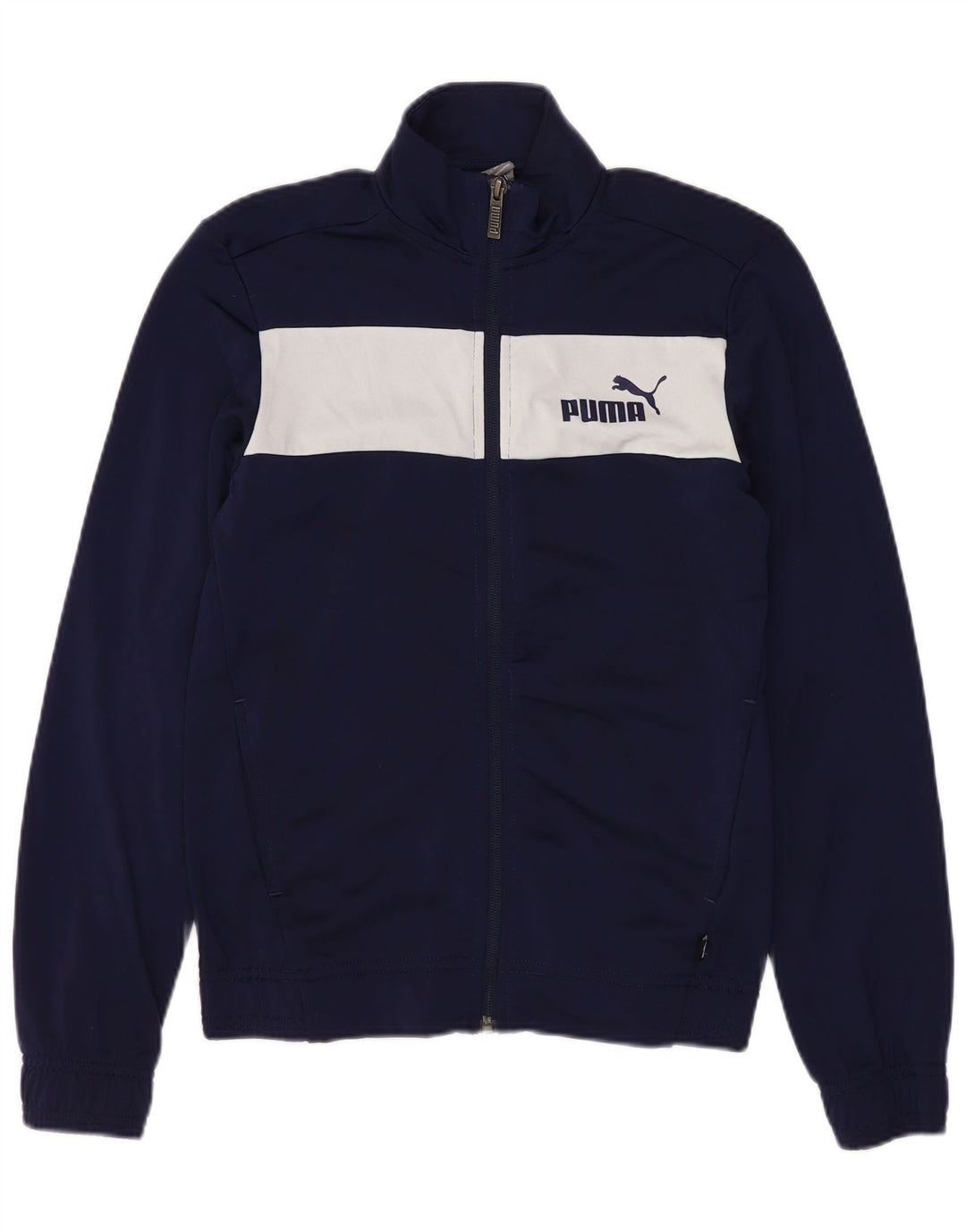 PUMA Boys Graphic Tracksuit Top Jacket 11-12 Years Navy Blue Colourblock
