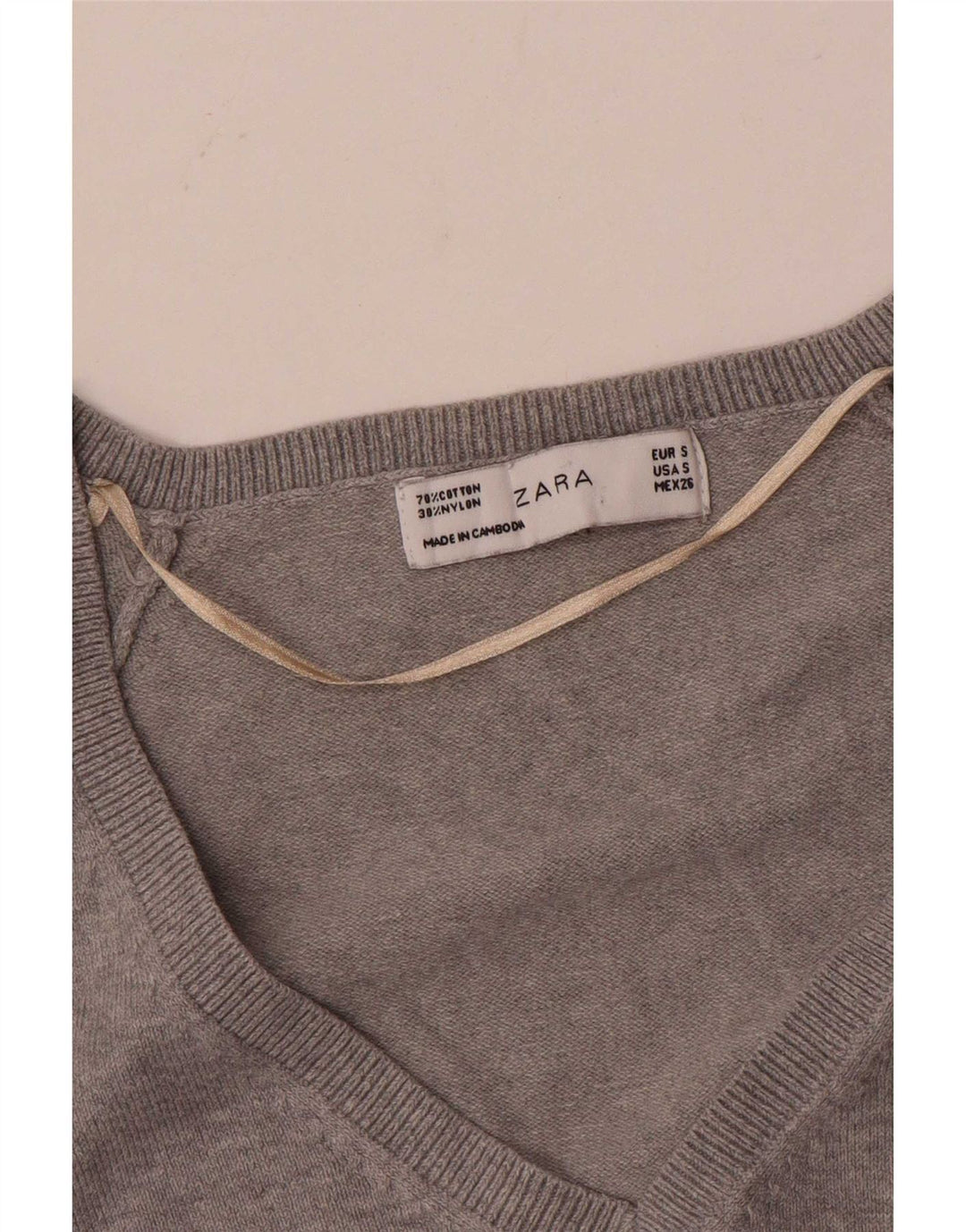Zara Womens V-Neck Jumper Sweater UK 10 Small Grey Cotton