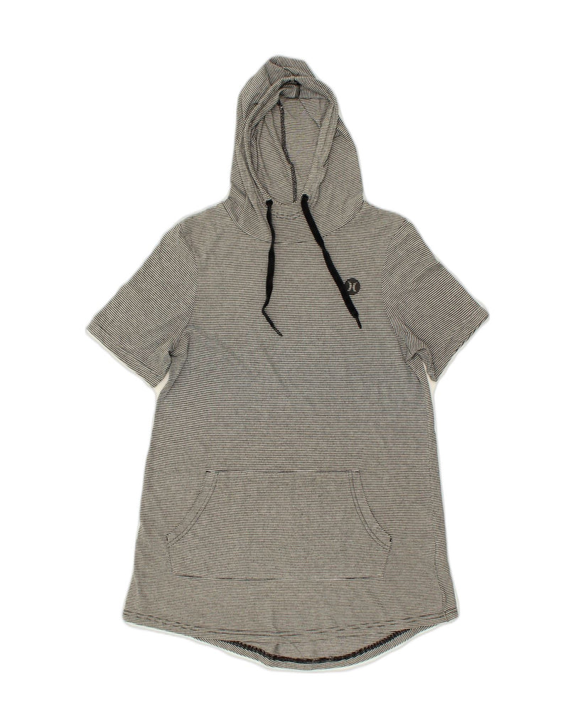 HURLEY Womens Hooded T-Shirt Dress Medium Grey Pinstripe Cotton | Vintage Hurley | Thrift | Second-Hand Hurley | Used Clothing | Messina Hembry 