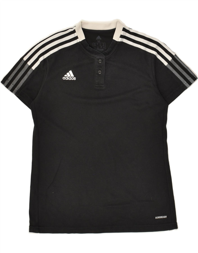 ADIDAS Womens Aeroready T-Shirt Top UK 12/14 Medium Black Cotton | Vintage Adidas | Thrift | Second-Hand Adidas | Used Clothing | Messina Hembry 