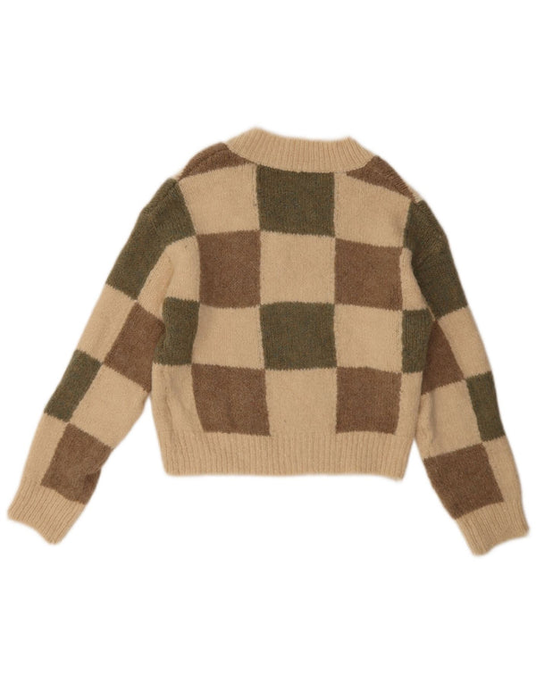 Zara Girls V-Neck Jumper Sweater 11-12 Years Beige Geometric