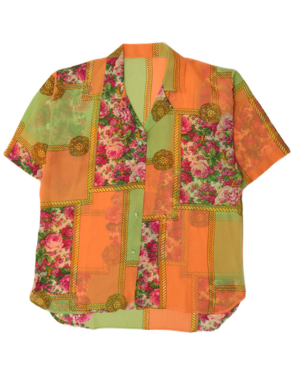 Vintage Womens Short Sleeve See Through Shirt UK 18 XL Multicoloured Floral