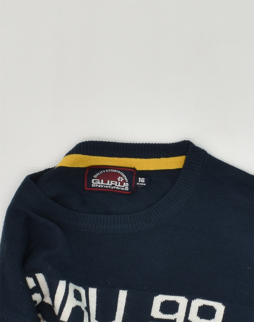 GURU Boys Graphic Crew Neck Jumper Sweater 15-16 Years Navy Blue | Vintage Guru | Thrift | Second-Hand Guru | Used Clothing | Messina Hembry 