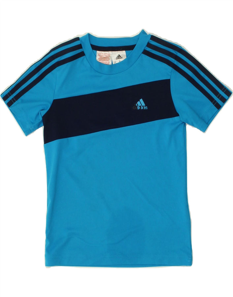 ADIDAS Boys T-Shirt Top 5-6 Years Blue Colourblock Polyester | Vintage Adidas | Thrift | Second-Hand Adidas | Used Clothing | Messina Hembry 