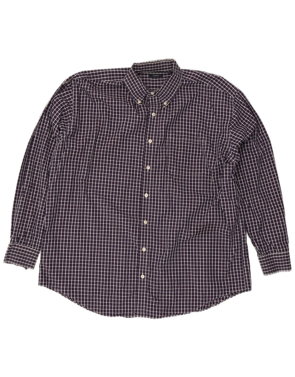 Nautica Mens Classic Fit Shirt Size 18 2XL Navy Blue Check Cotton