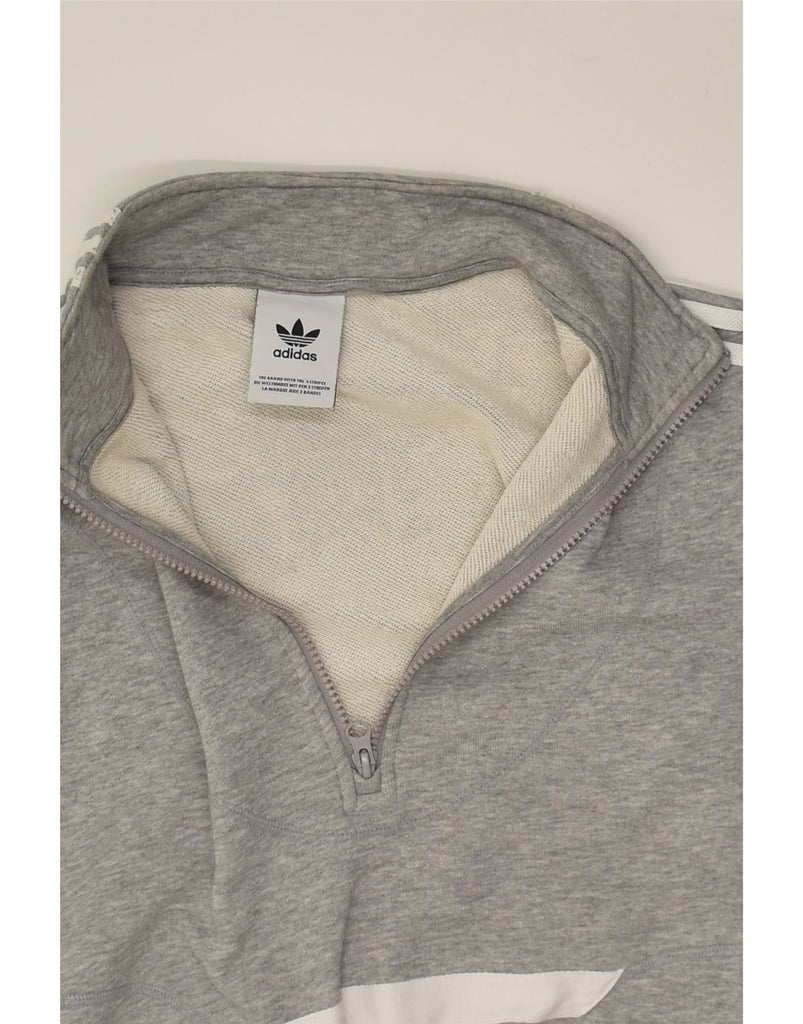 ADIDAS Womens Zip Neck Sweatshirt Jumper UK 16 Large Grey Cotton | Vintage Adidas | Thrift | Second-Hand Adidas | Used Clothing | Messina Hembry 