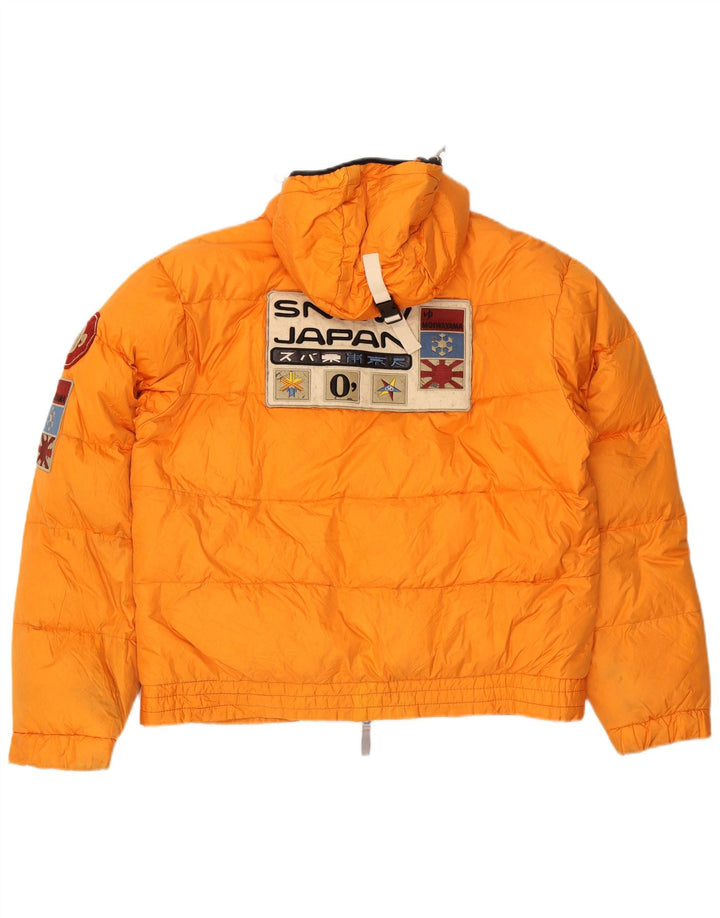 Vintage Mens Graphic Hooded Padded Jacket UK 42 XL Orange Polyester
