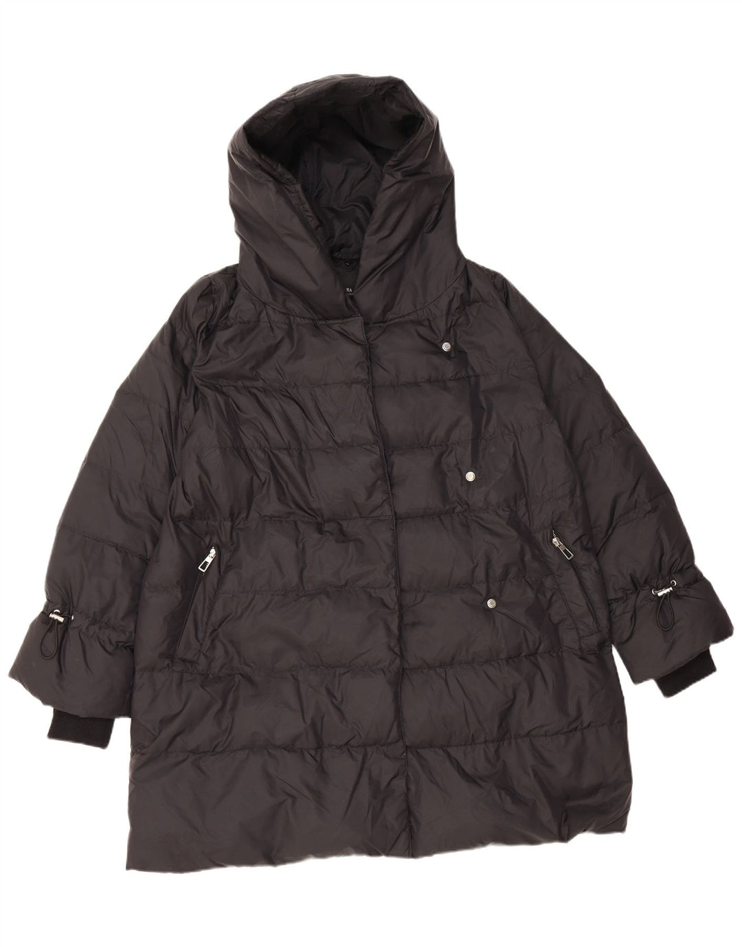 Zara Womens Hooded Padded Coat UK 14 Medium Black Polyamide