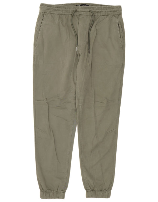 Zara Mens Joggers Chino Trousers Large W32 L28 Green Cotton