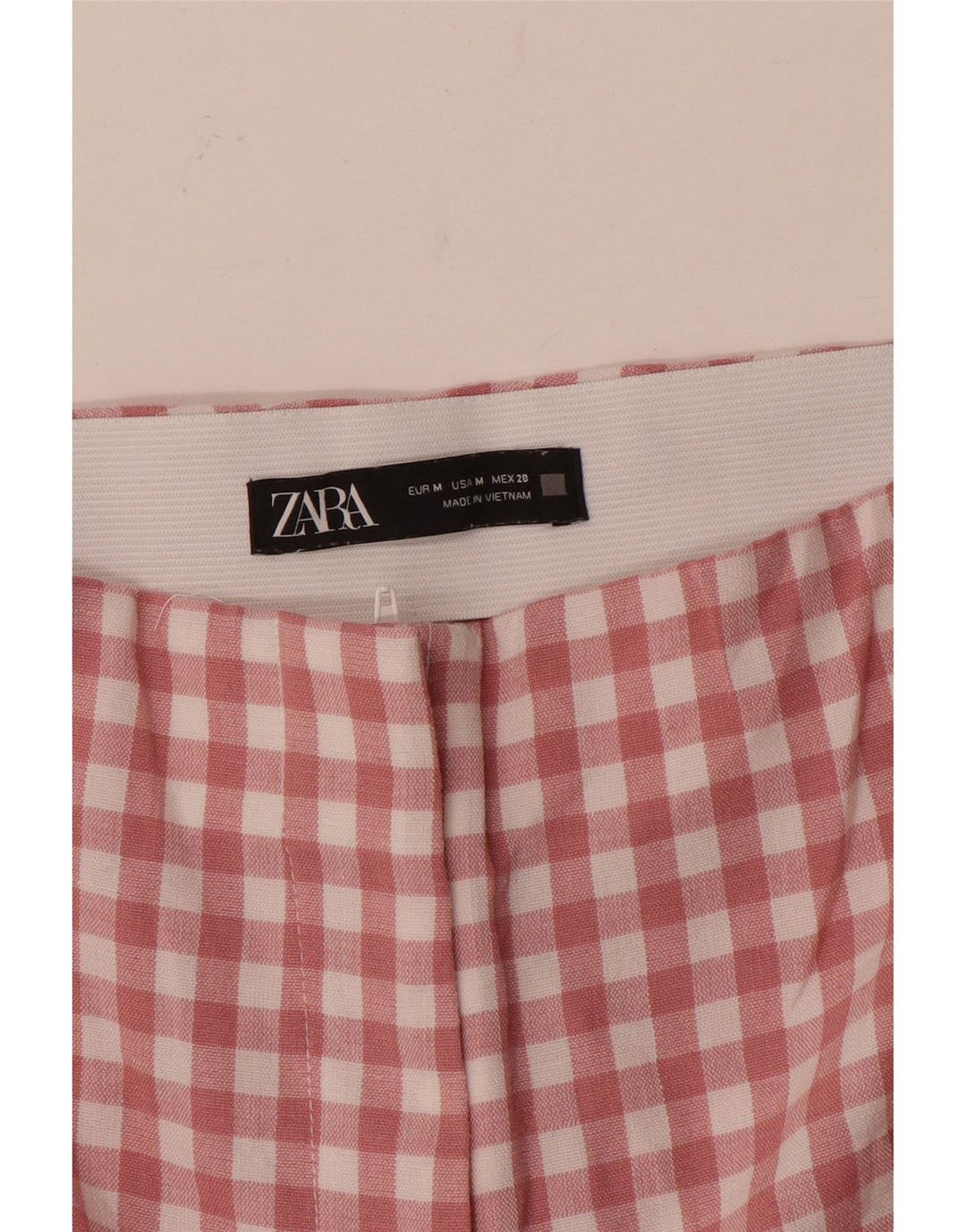 Zara Womens Straight Cropped Trousers Medium W28 L25 Pink Check
