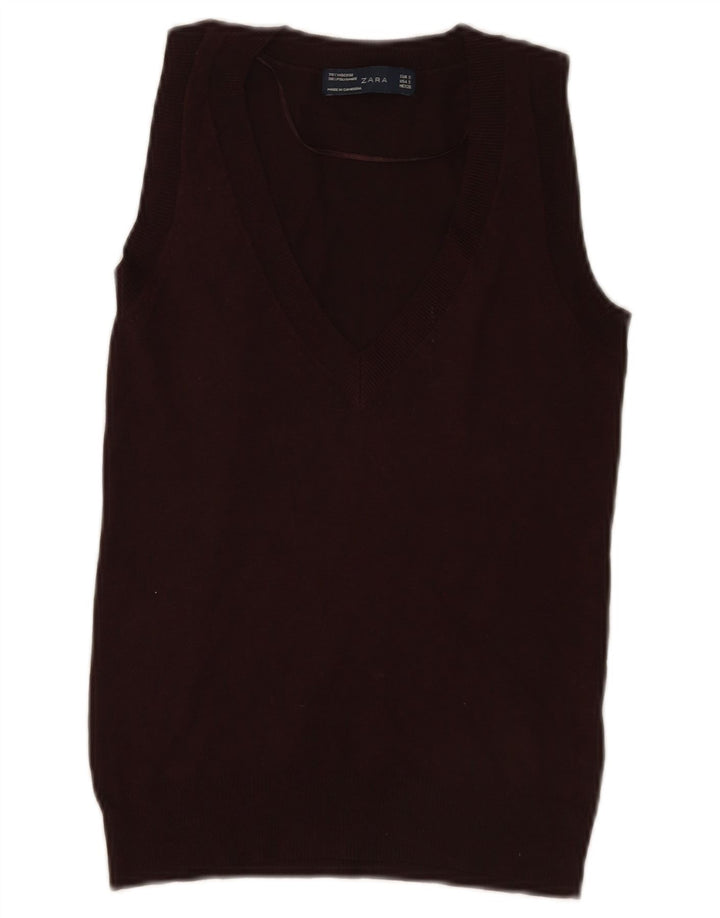 Zara Womens Vest Top UK 10 Small Brown Viscose