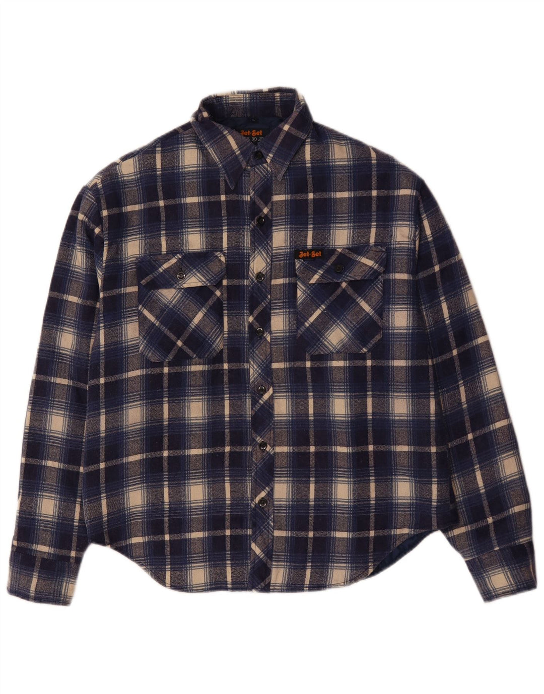 JET SET Mens Lumberjack Flannel Shirt Large Blue Check Polyester