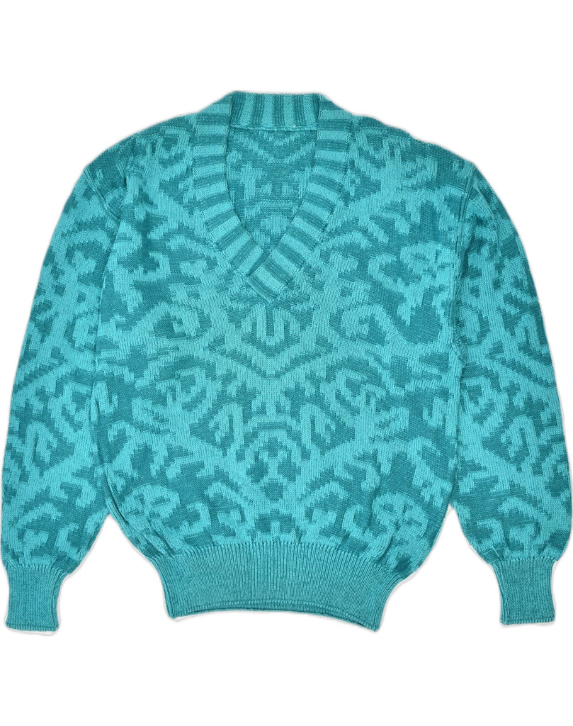 VINTAGE Womens Oversized V-Neck Jumper Sweater UK 14 Medium Turquoise | Vintage | Thrift | Second-Hand | Used Clothing | Messina Hembry 