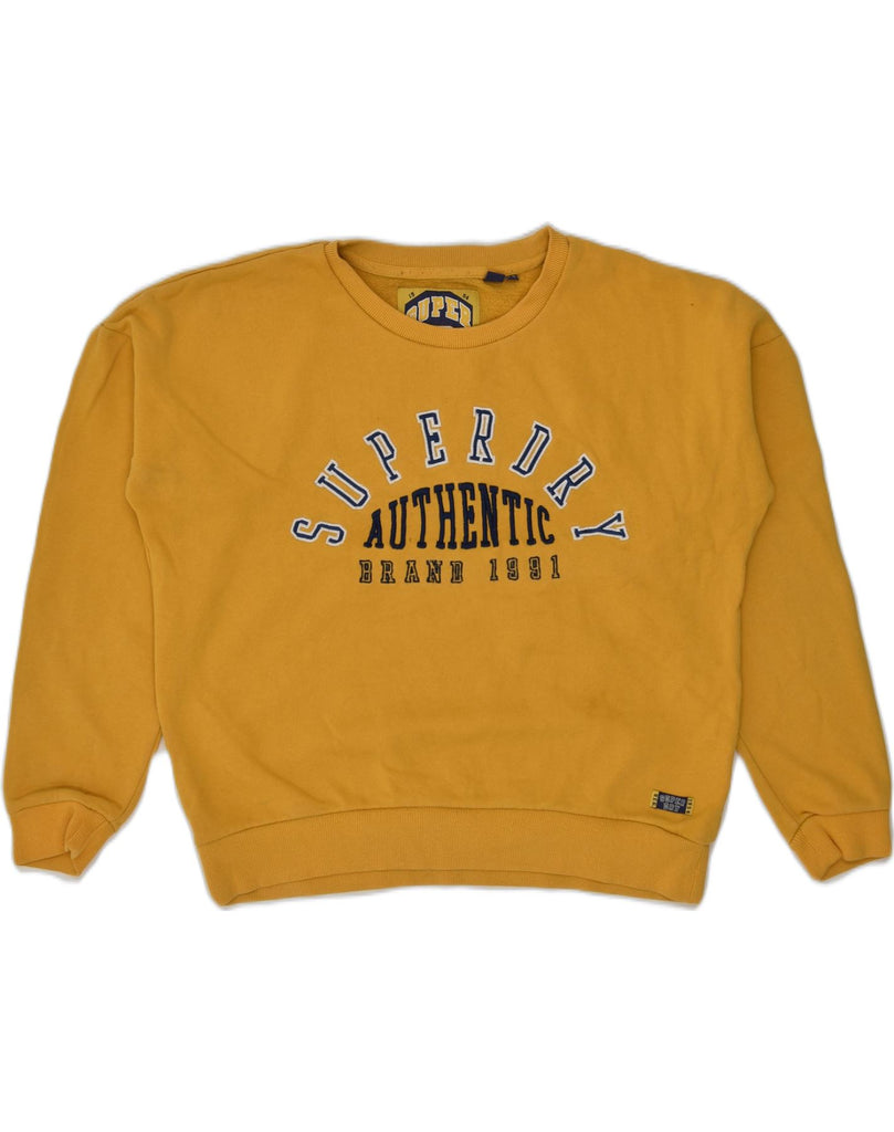 SUPERDRY Womens Graphic Sweatshirt Jumper UK 14 Large  Yellow Cotton | Vintage Superdry | Thrift | Second-Hand Superdry | Used Clothing | Messina Hembry 