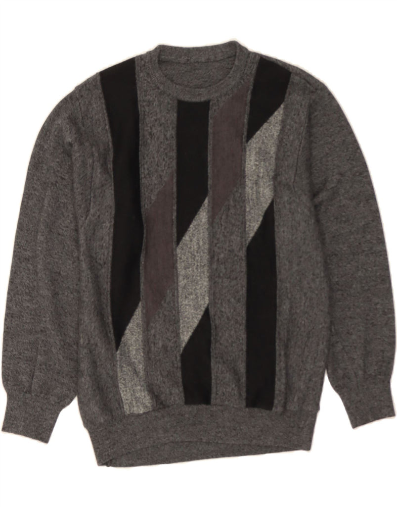 VINTAGE Mens Crew Neck Jumper Sweater UK 40 Medium Grey Striped Vintage Vintage and Second-Hand Vintage from Messina Hembry 