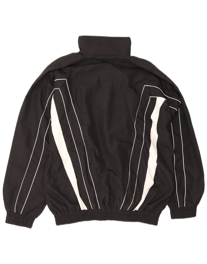 Vintage Mens Tracksuit Top Jacket Large Black Colourblock Polyester