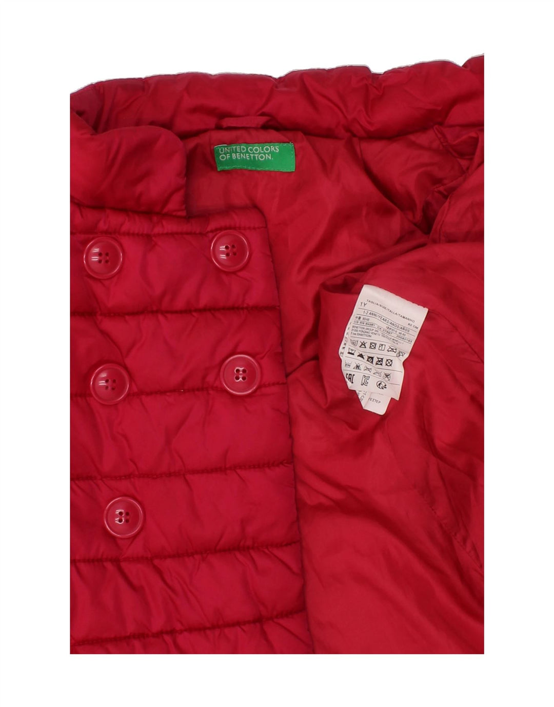 BENETTON Baby Girls Double Breasted Padded Coat 18-24 Months Pink Vintage Benetton and Second-Hand Benetton from Messina Hembry 
