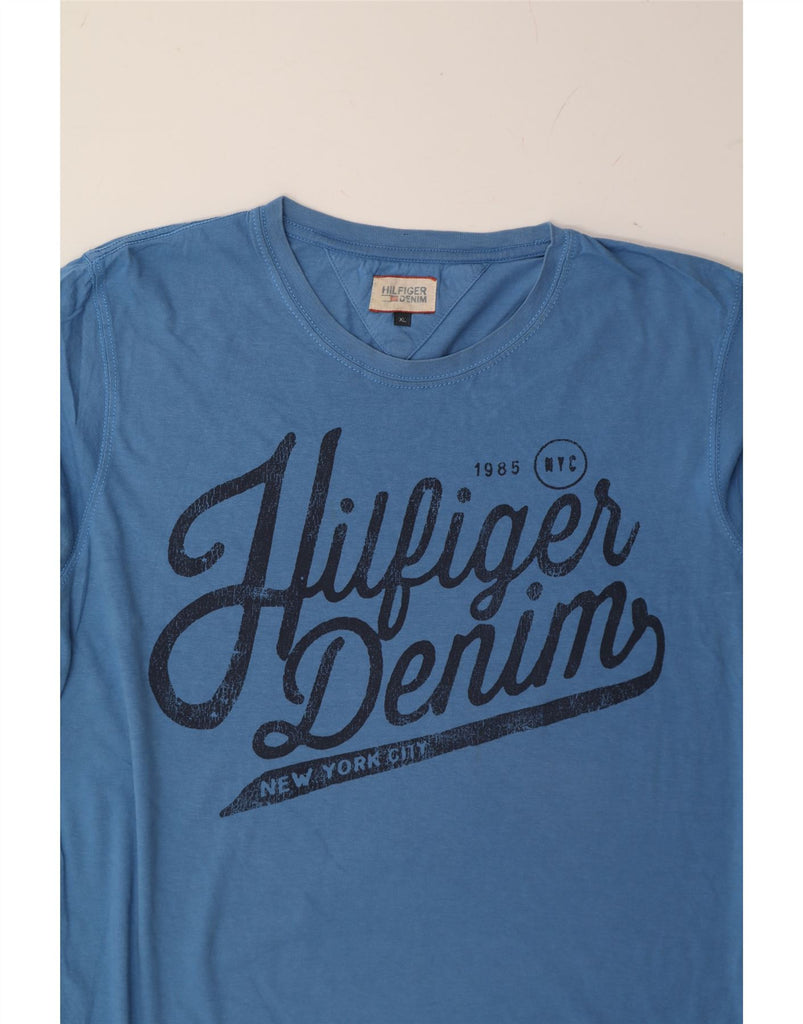 TOMMY HILFIGER Mens Graphic T-Shirt Top XL Blue Cotton Vintage Tommy Hilfiger and Second-Hand Tommy Hilfiger from Messina Hembry 