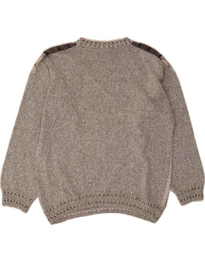 ALESSANDRO MAGNO Mens Crew Neck Jumper Sweater Medium Grey Striped Vintage Alessandro Magno and Second-Hand Alessandro Magno from Messina Hembry 