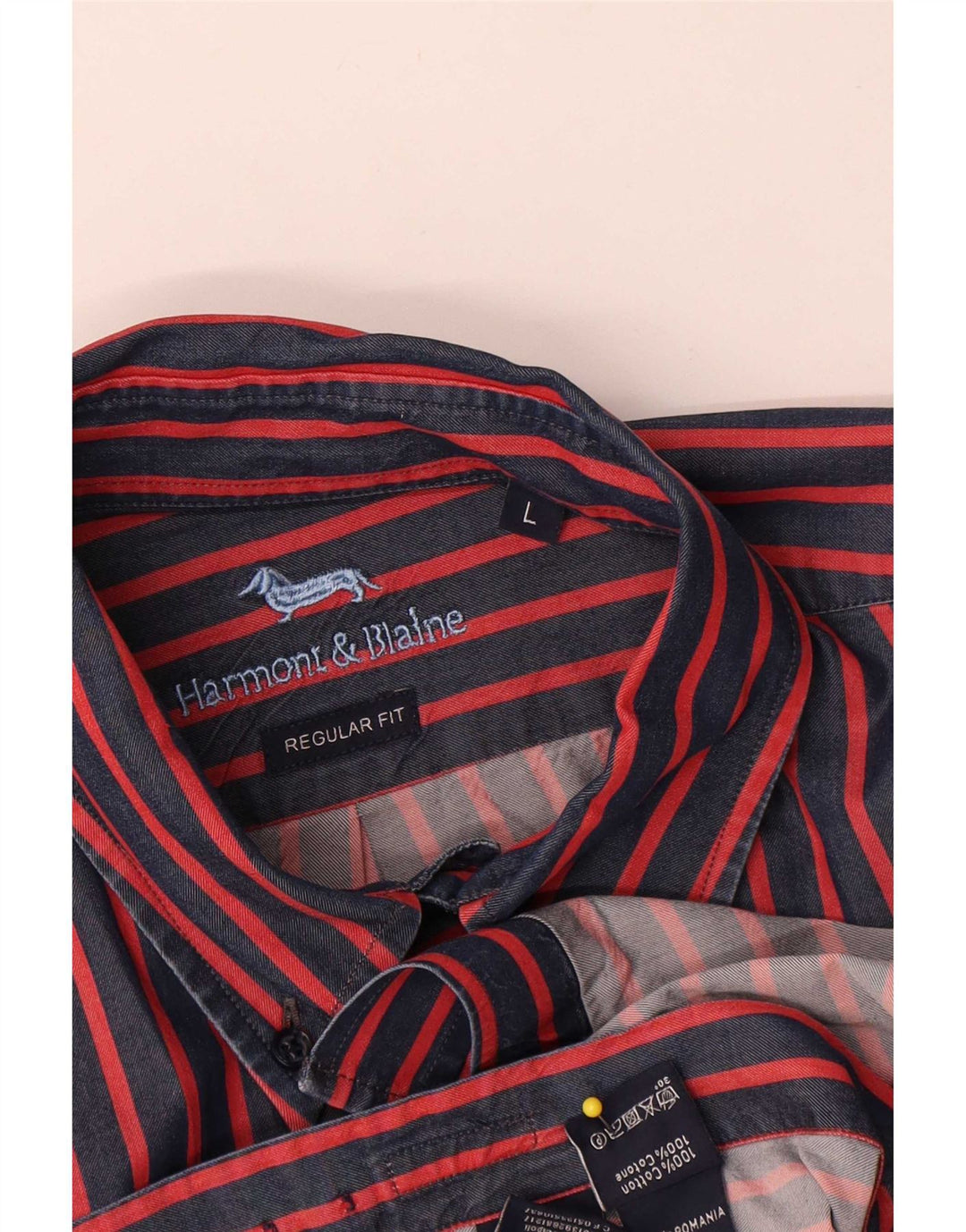 Harmont & Blaine Mens Regular Fit Shirt Large Red Striped Cotton