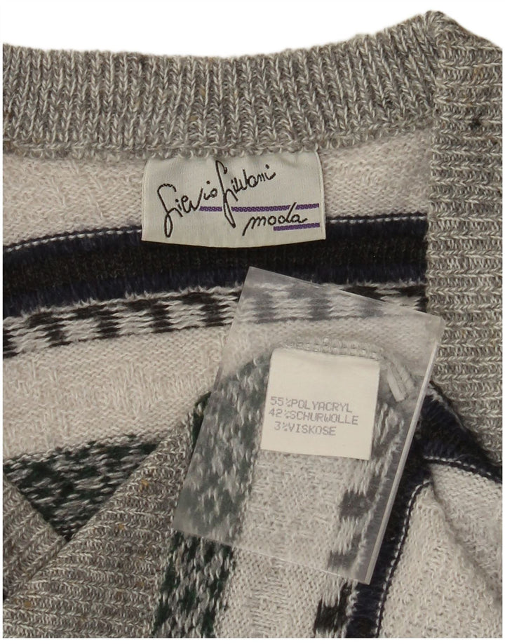 VINTAGE Mens Vest Tank Top Medium Grey Striped Polyacrylic