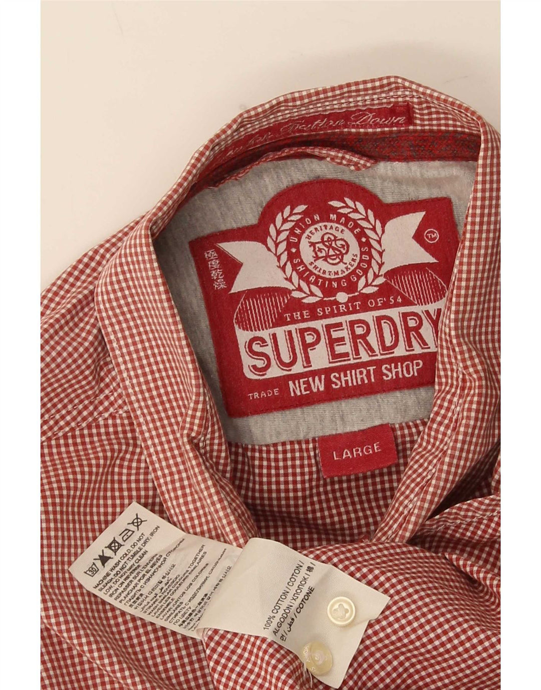 Superdry Mens Shirt Large Red Gingham Cotton
