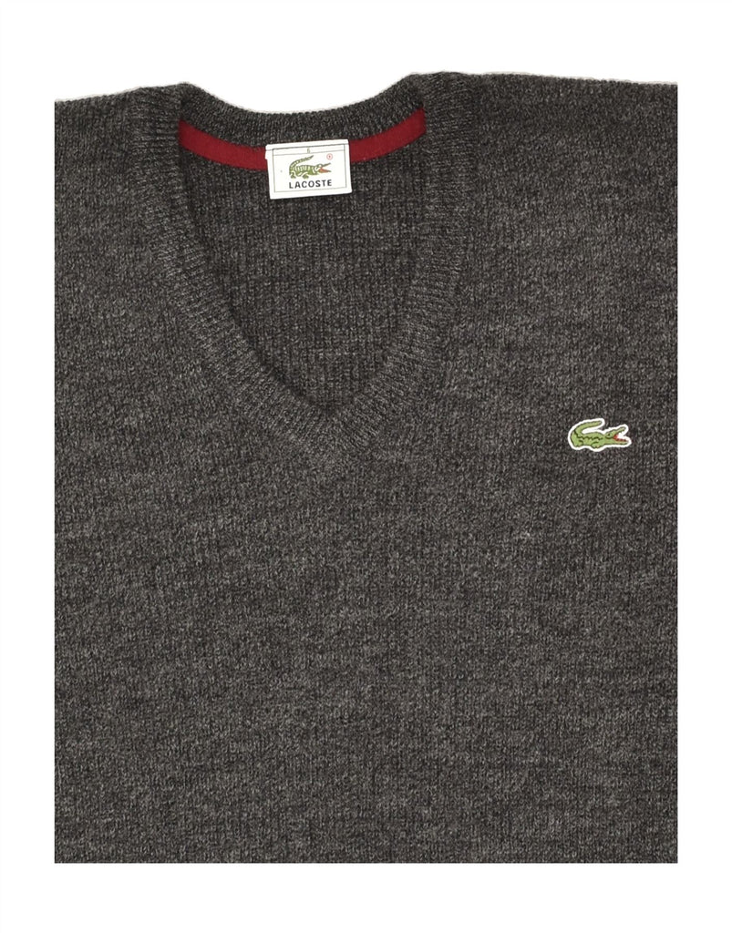 LACOSTE Mens V-Neck Jumper Sweater Size 6 XL Grey Flecked Acrylic | Vintage Lacoste | Thrift | Second-Hand Lacoste | Used Clothing | Messina Hembry 